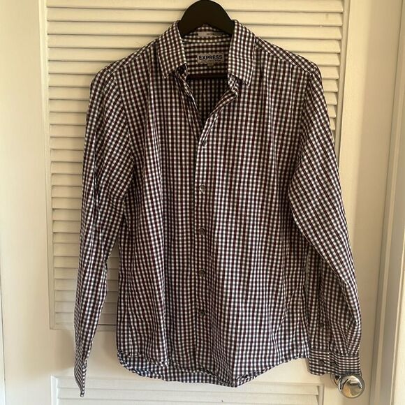 Express Purple and Blue Plaid Button Down‎ - Picture 2 of 4